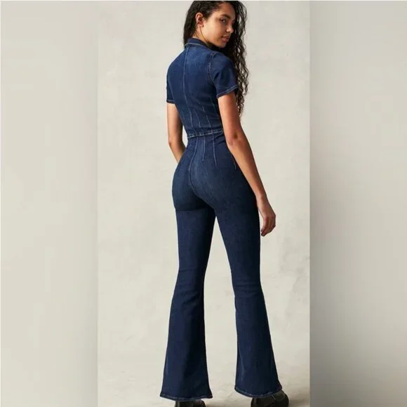 new WE THE FREE JAYDE DENIM JUMPSUIT PLAYSUIT DARK DENIM XL - Picture 3 of 3